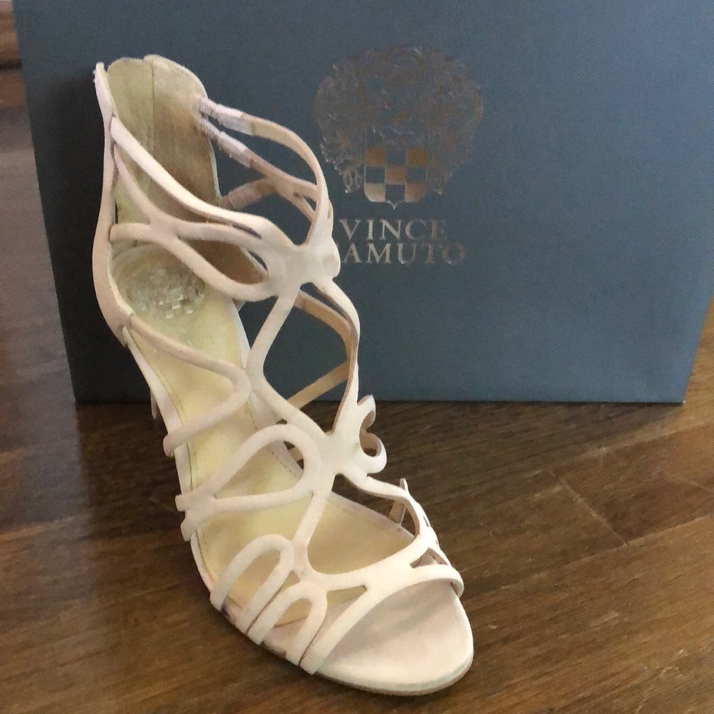 Caged high heeled blush sandals